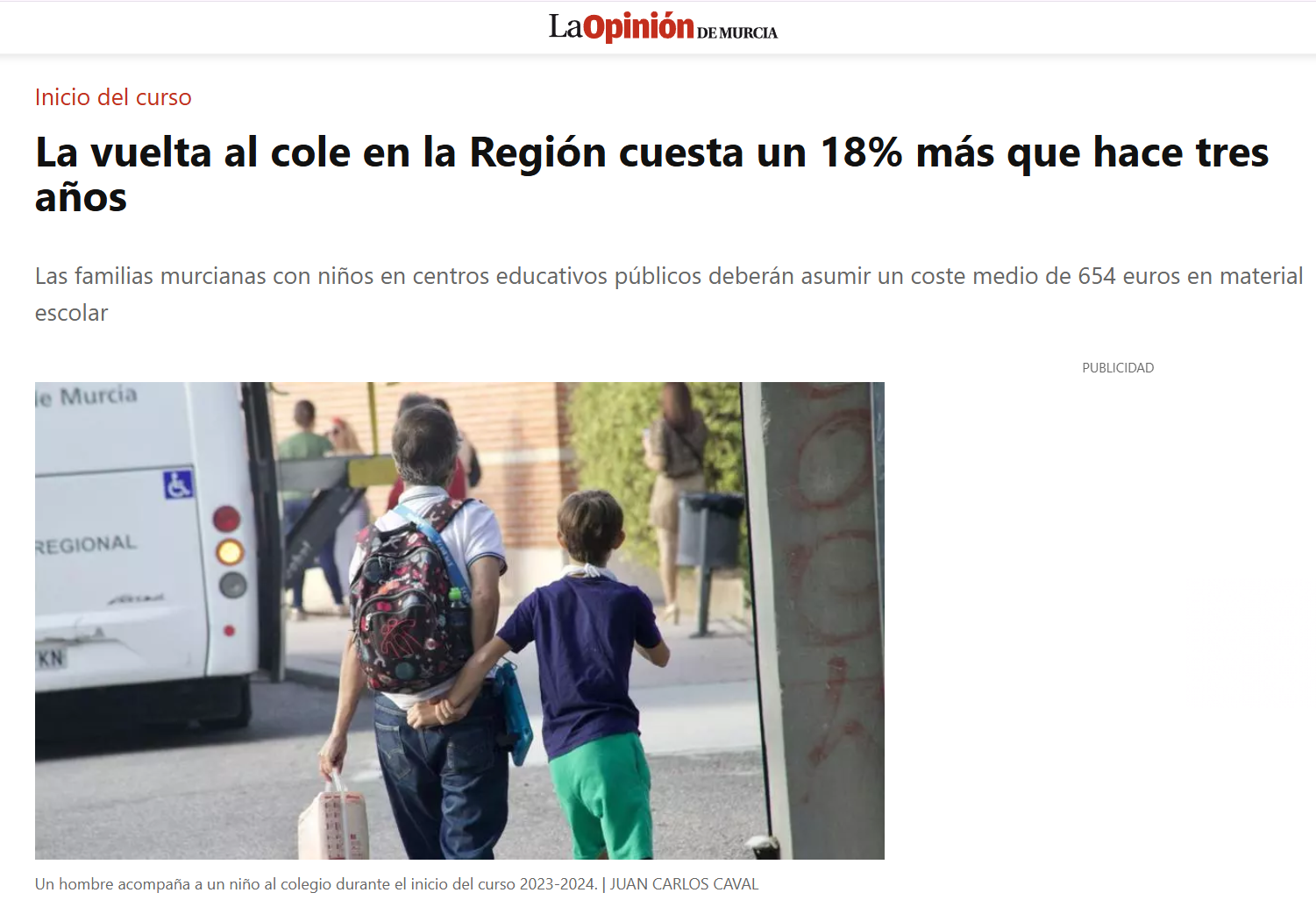 La vuelta al cole en la Región cuesta un 18% más que hace tres años