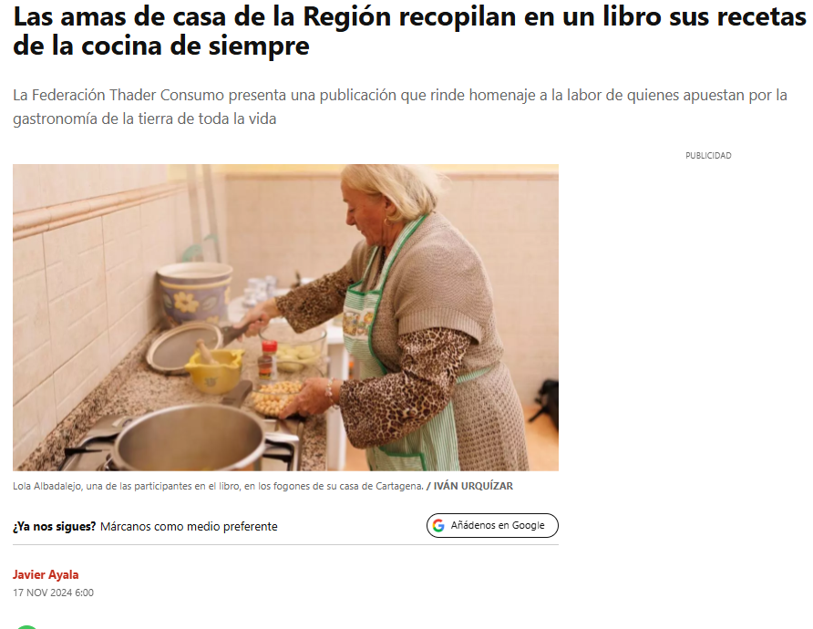 Las amas de casa de la Región recopilan en un libro sus recetas de la cocina de siempre