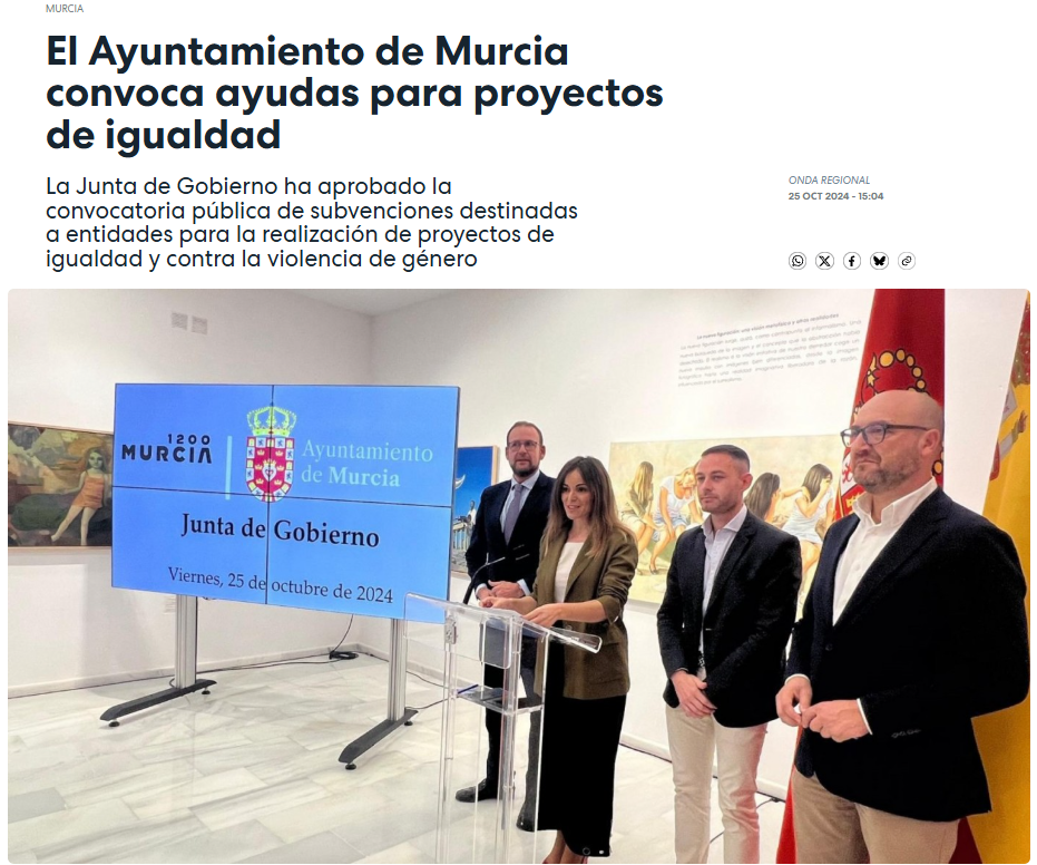 El Ayuntamiento de Murcia convoca ayudas para proyectos de igualdad
