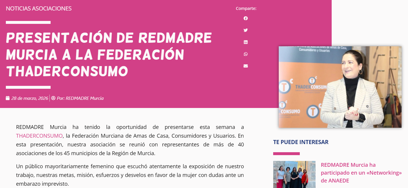 "Presentación de REDMADRE Murcia a la federación THADERCONSUMO"