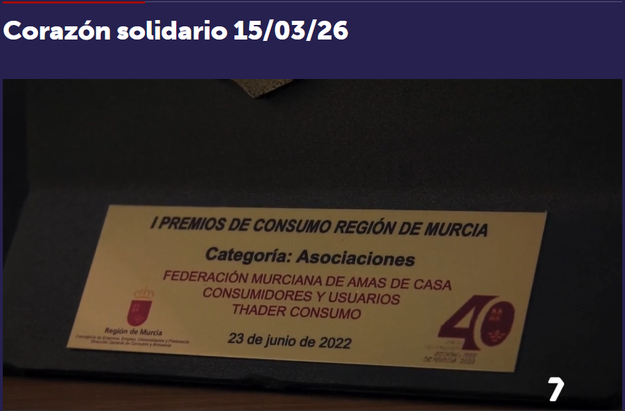 Corazón Solidario: Thaderconsumo, federación murciana de asociaciones de amas de casa, consumidores y usuarios