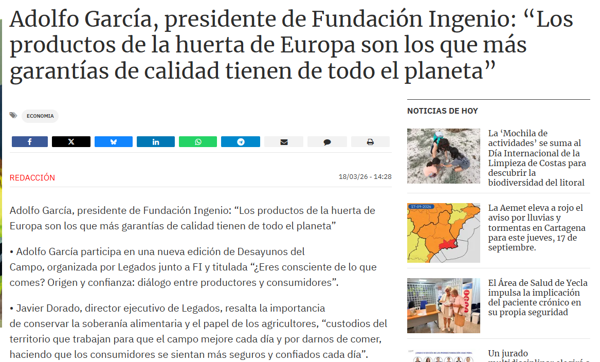 Desayunos del Campo: ¿Eres consciente de lo que comes? con Fundación Ingenio