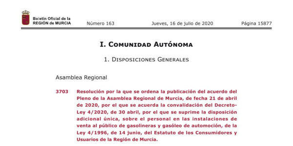 Vista previa de Convalidación del Decreto-Ley 4/2020 (gasolineras)