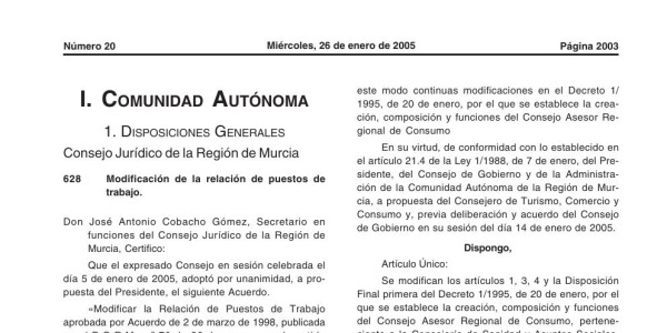 Vista previa de Decreto 7/2005 — Modificación del Decreto 1/1995 del Consejo Asesor Regional de Consumo