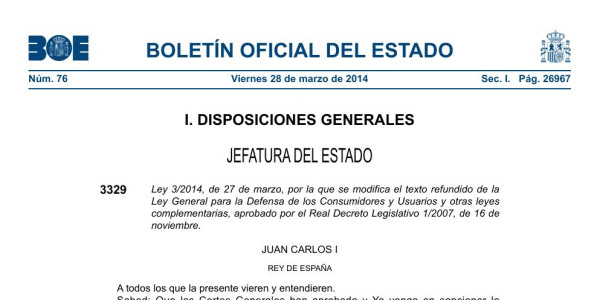 Vista previa de Ley 3/2014 — Modificación del texto refundido de la Ley General para la Defensa de los Consumidores y Usuarios