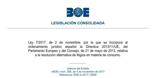 Vista previa de Ley 7/2017 — Resolución alternativa de litigios en materia de consumo