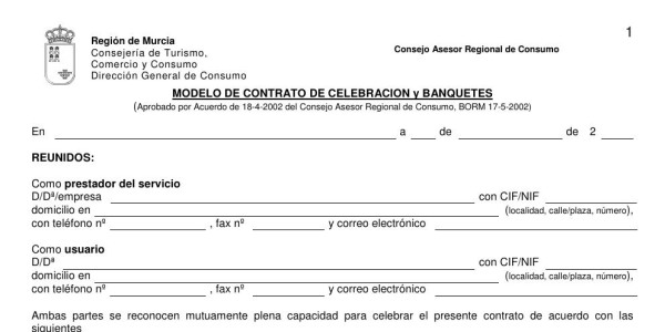 Vista previa de Modelo de contrato de celebraciones y banquetes (Acuerdo 2002)