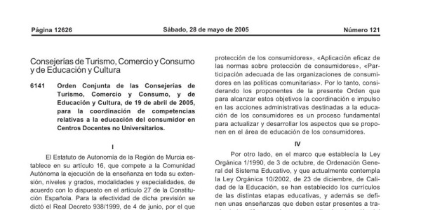 Vista previa de Orden conjunta de 19 de abril de 2005 — Educación del consumidor en centros docentes