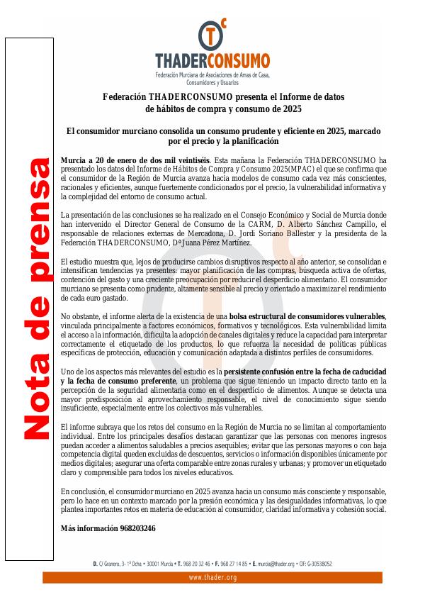 Vista previa de Federación THADERCONSUMO presenta el Informe de datos de hábitos de compra y consumo de 2025