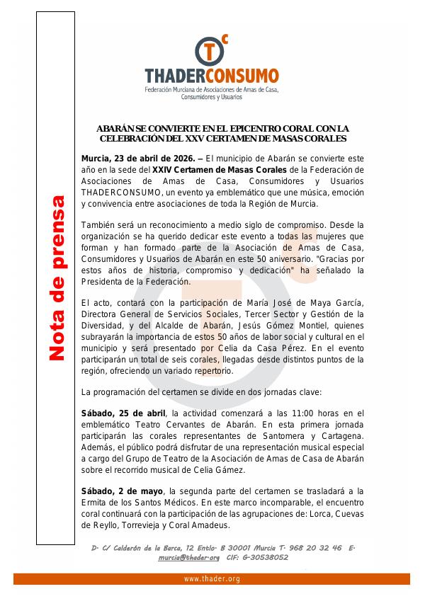 Vista previa de ABARÁN SE CONVIERTE EN EL EPICENTRO CORAL CON LA CELEBRACIÓN DEL XXV CERTAMEN DE MASAS CORALES